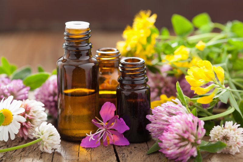 Essential oils in bottles